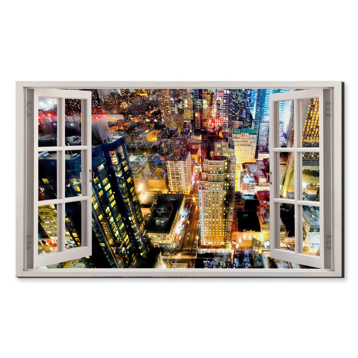 New York City Night Aerial Streets Glowing Lights Window View Poster