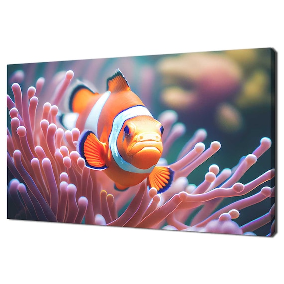 Clown Fish Swimming Between Sea Anemone Modern Design Home Decor Print Wall Art Wall Hanging