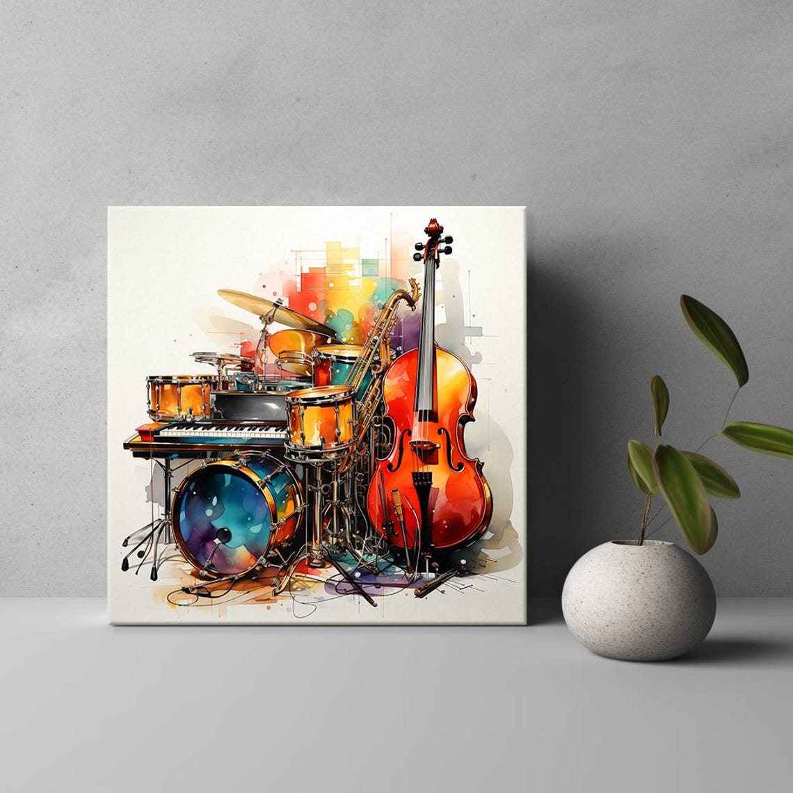 Drums Keyboard Saxophone Cello Colorful Watercolor Music Gift Poster - Image 3