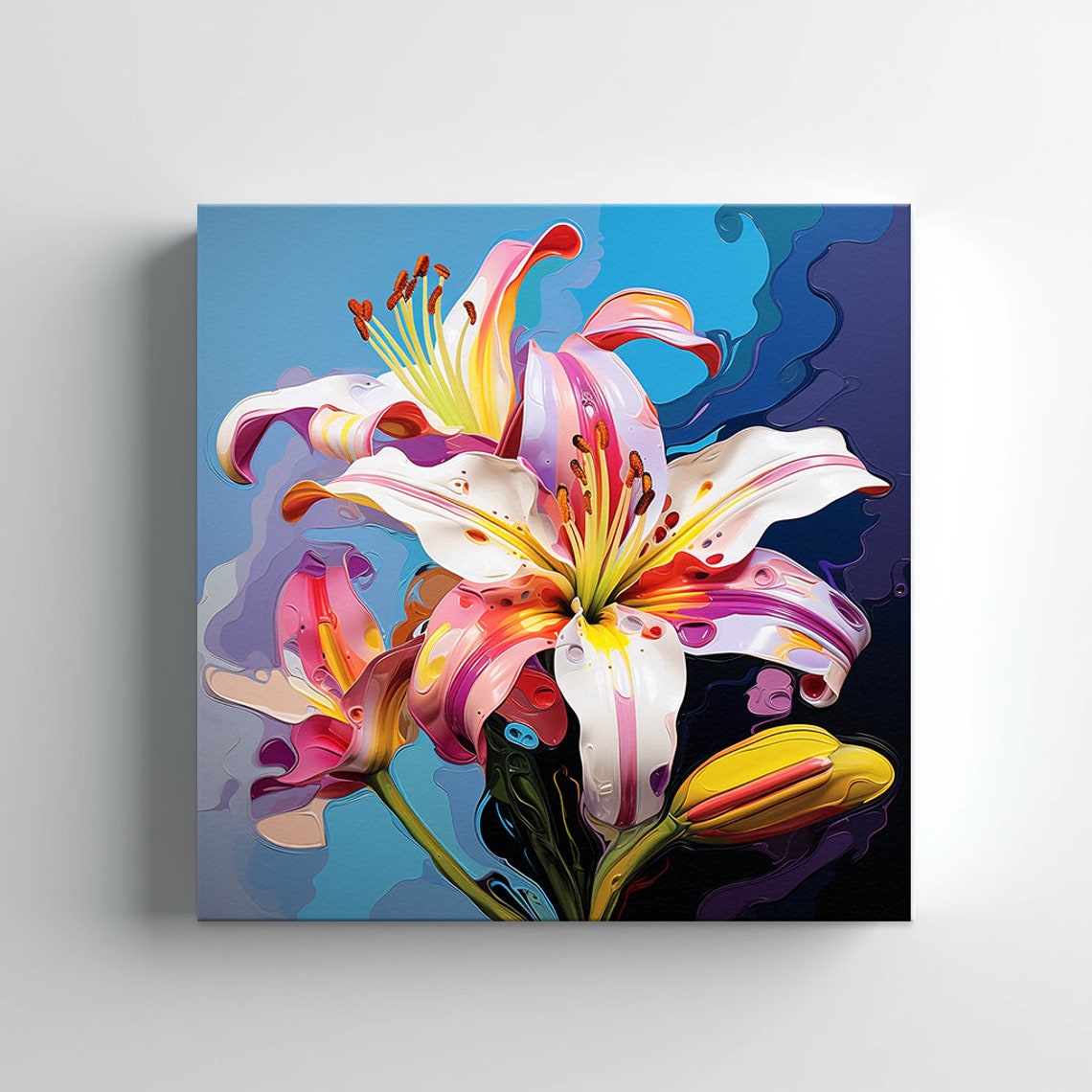 Striped Lily Stems Close Up Blue Purple Swirl Modern Floral Art Poster - Image 2