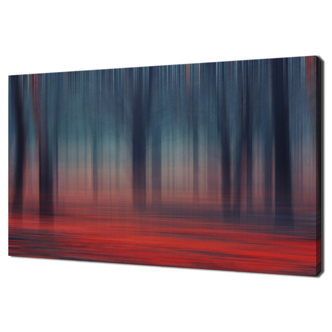 Abstract Blurred Forest Trees Red Teal Blue Motion Modern Wall Art