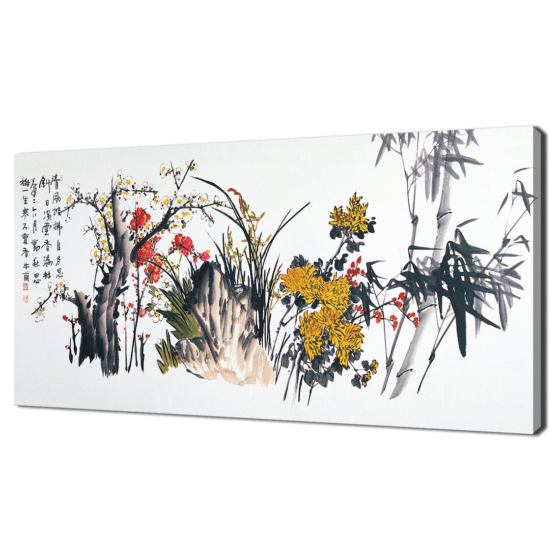 Chinese Ink Painting Bamboo Chrysanthemum Flowers Asian Art Poster