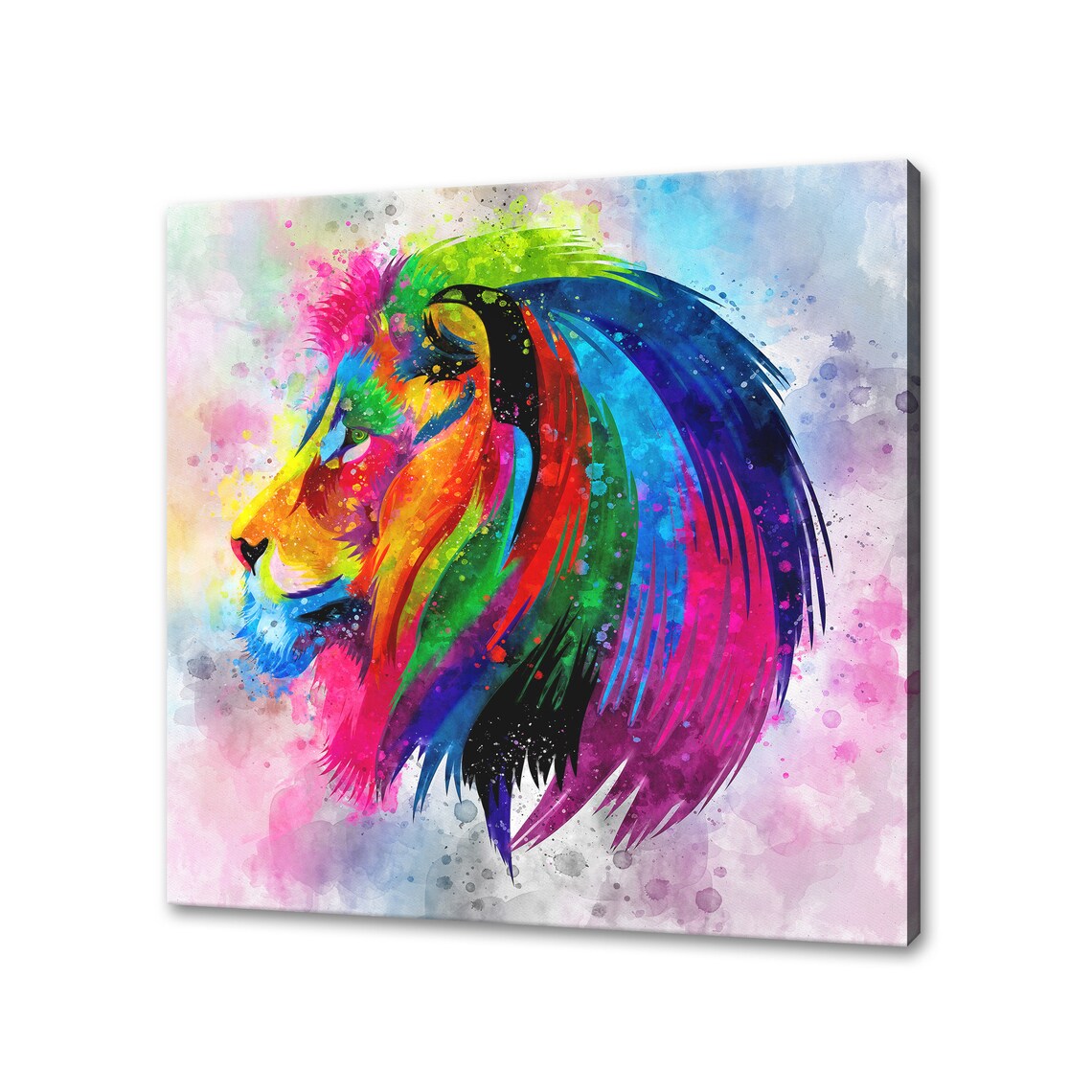 Lion King Profile Majestic Rainbow Watercolour Colourful Wild Cat Poster