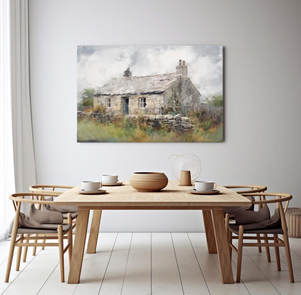 Stone Cottage Misty Meadow Dry Stone Wall Vintage Countryside Poster - Image 4