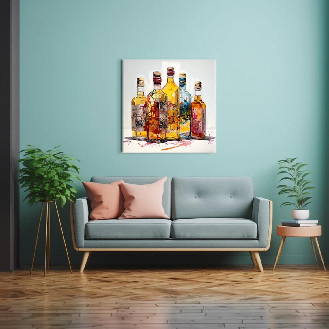Colorful Glass Liquor Bottles Watercolor Kitchen Wall Art Print - Image 2