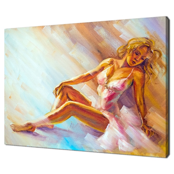 Seated Ballerina Dancer Oil Painting Style Warm Light Wall Art