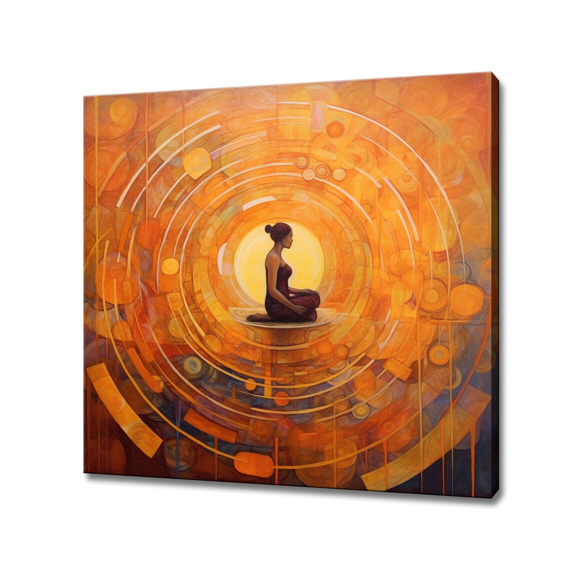 Meditating Woman Golden Sun Mandala Zen Psychedelic Abstract Poster