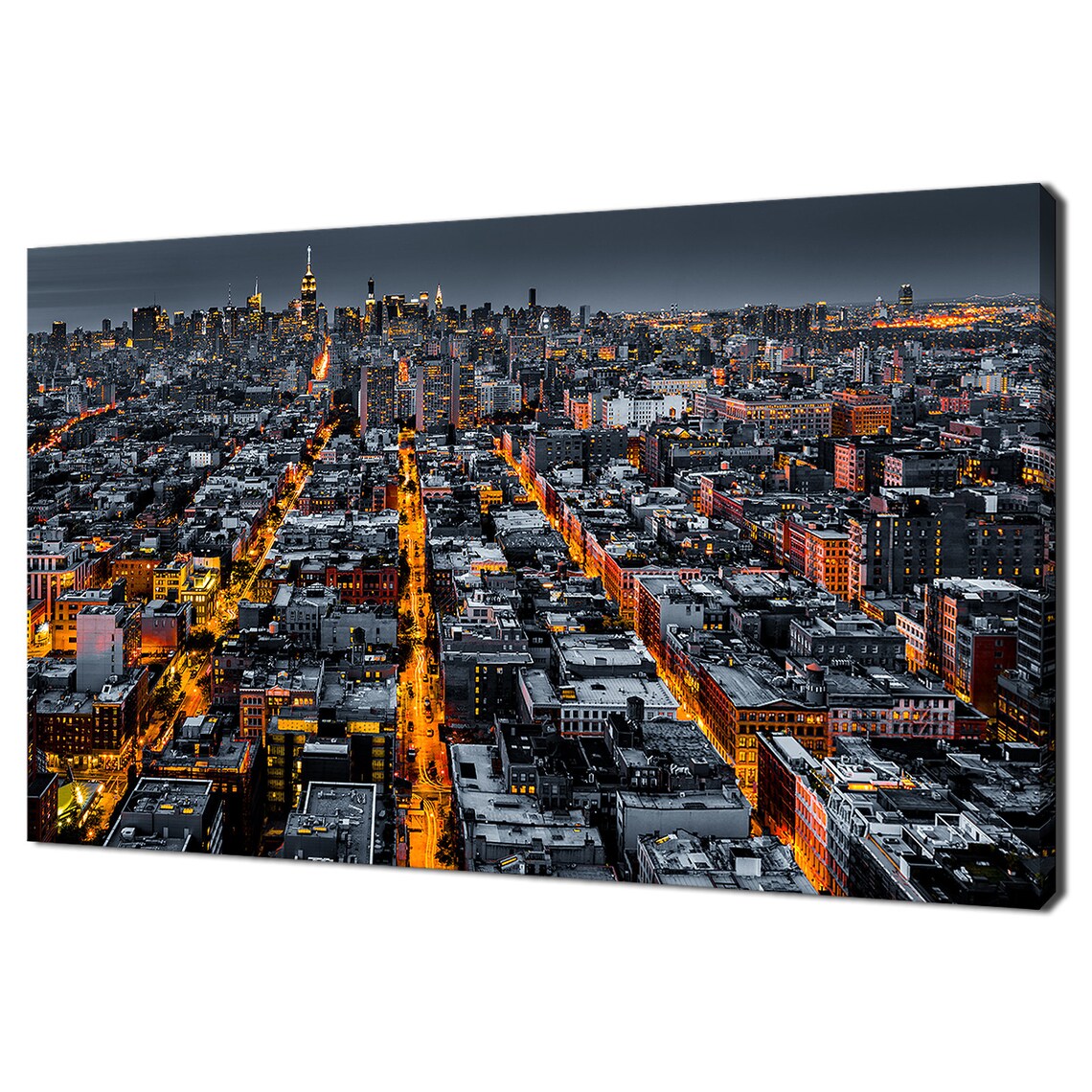 New York City Night Skyline Aerial View Glowing Streets Poster