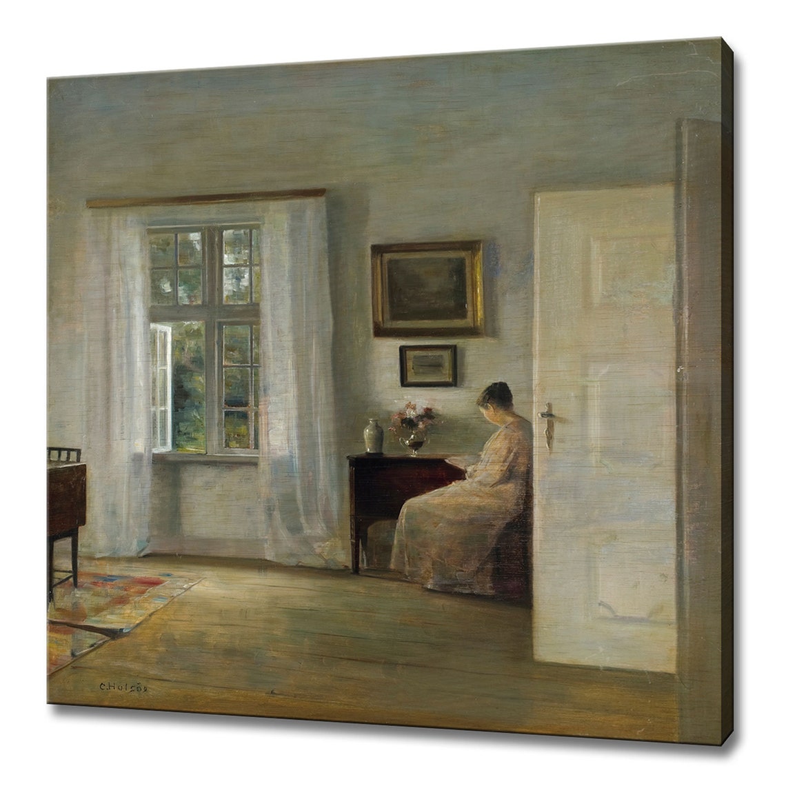 Oil Painting Of Lady Reading Carl Holsoe Reproduction Vintage Oil Painting Print Victorian Room Setting Antique Fine Wall Art