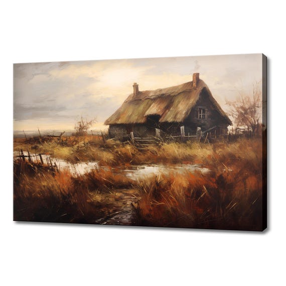 Vintage Cottage Landscape Countryside Painting Style Print Farmhouse Decor Art Nature Picture Wall Hanging Fine Art Print