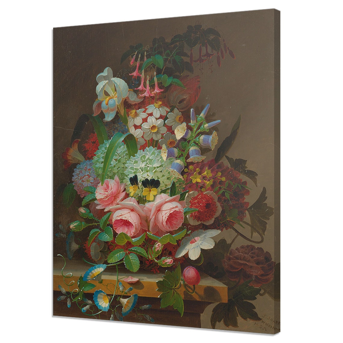 Still Life Of Flowers 1855 Victorian Bouquet Of Flowers Fine Art Print Vintage Oil Painting Print Antique Botanical Wall Decor