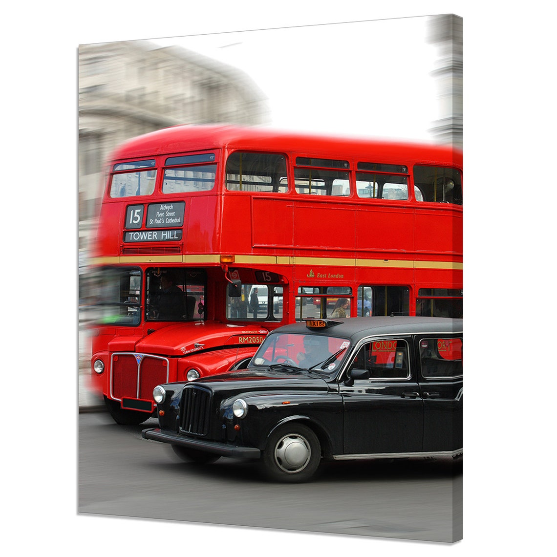 London Red Double Decker Bus And Black Cab Street Scene Poster