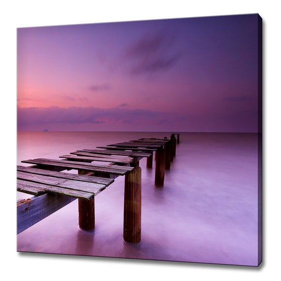 Purple Pink Wooden Bridge Dock Seascape Modern Design Home Decor Print Wall Art Picture