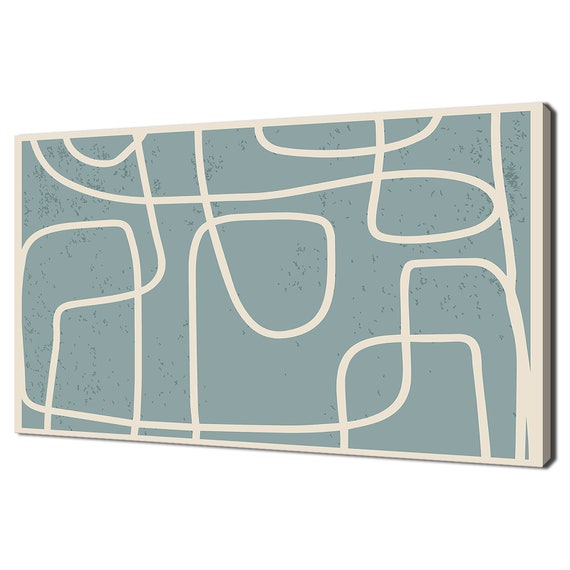 Abstract Long Curvy Brush Stroke Blue Beige Modern Print Wall Art Picture