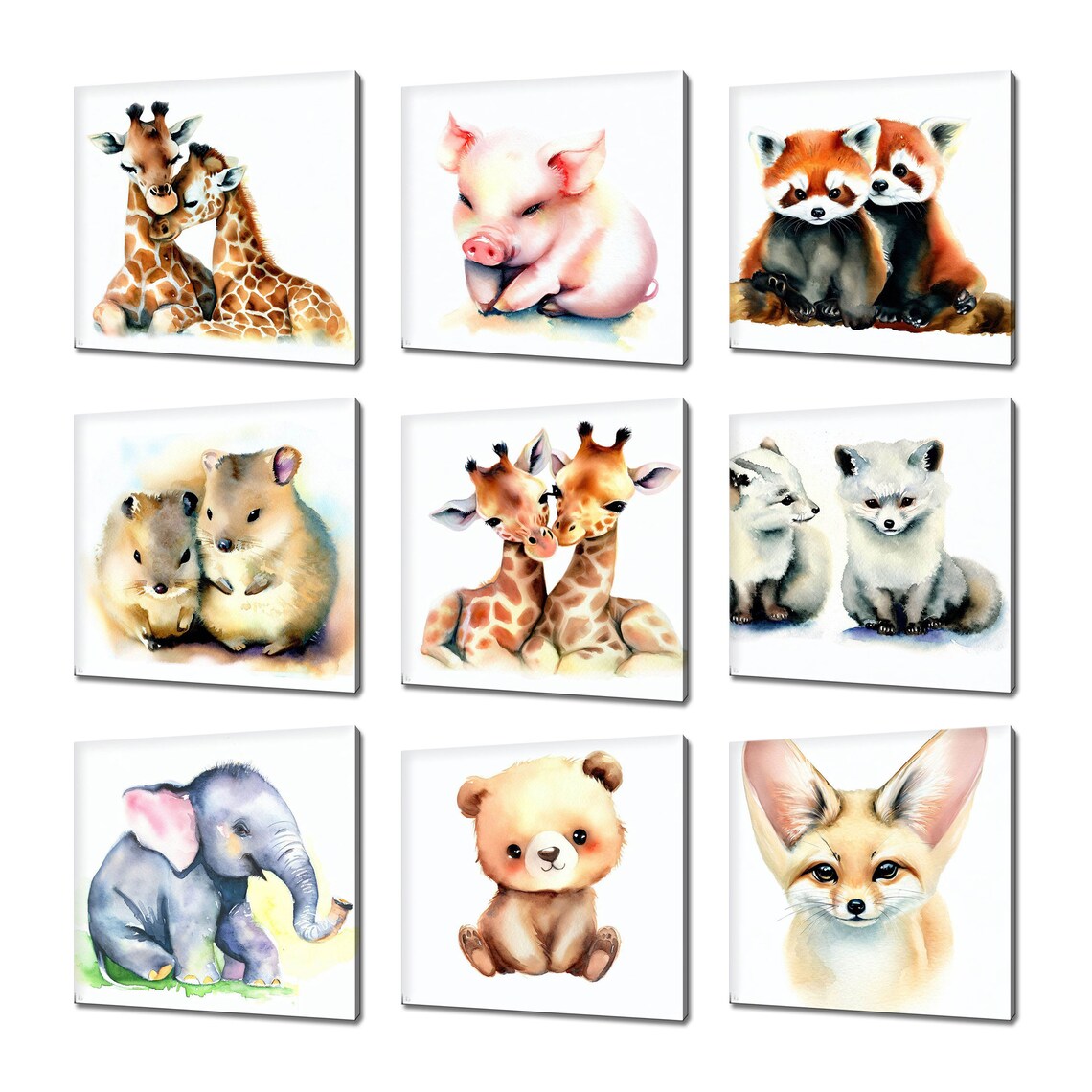 Giraffe Mother Baby Nuzzling Watercolour Nursery Animal Art Print - Image 5