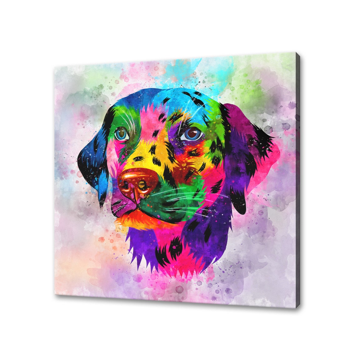 Dalmatian Dog Rainbow Watercolor Front Portrait Head Wall Art