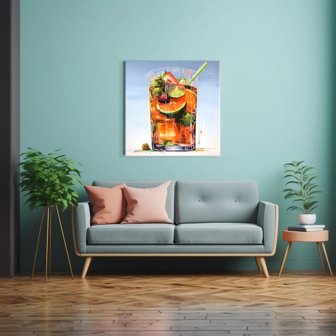 Pimms Cocktail Glass Strawberries Orange Mint Kitchen Art Print - Image 2