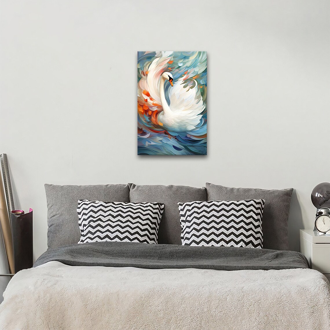 White Swan Wings Raised Painterly Swirls Blue Orange Bird Art Print - Image 2