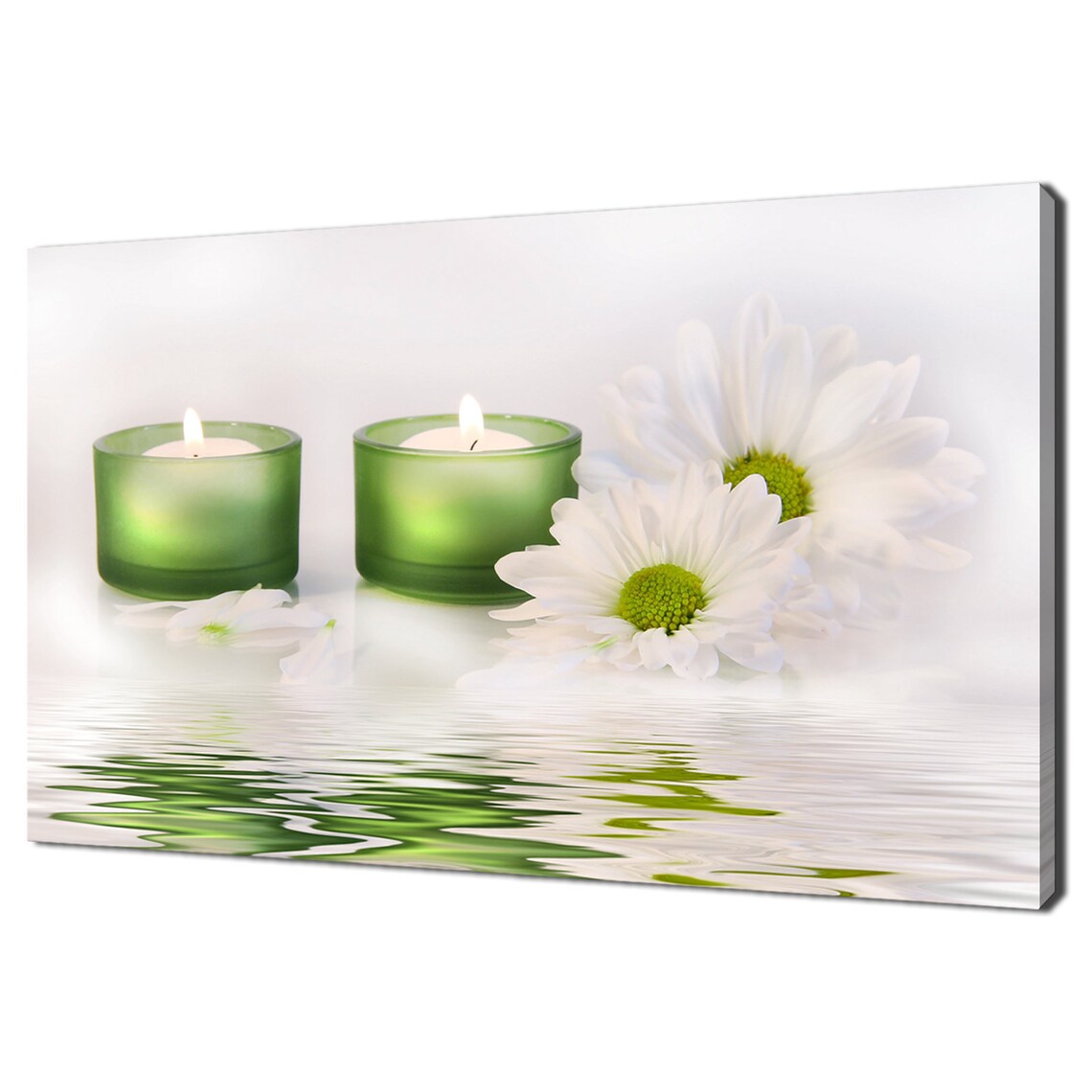 Green Candles and White Daisies Bathroom Art Print