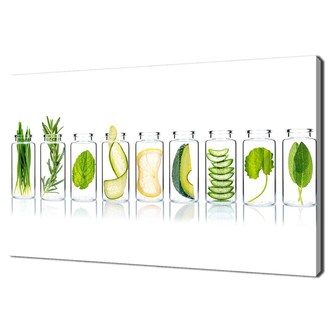Fresh Herbs Vegetables Glass Bottles White Background Kitchen Wall Art