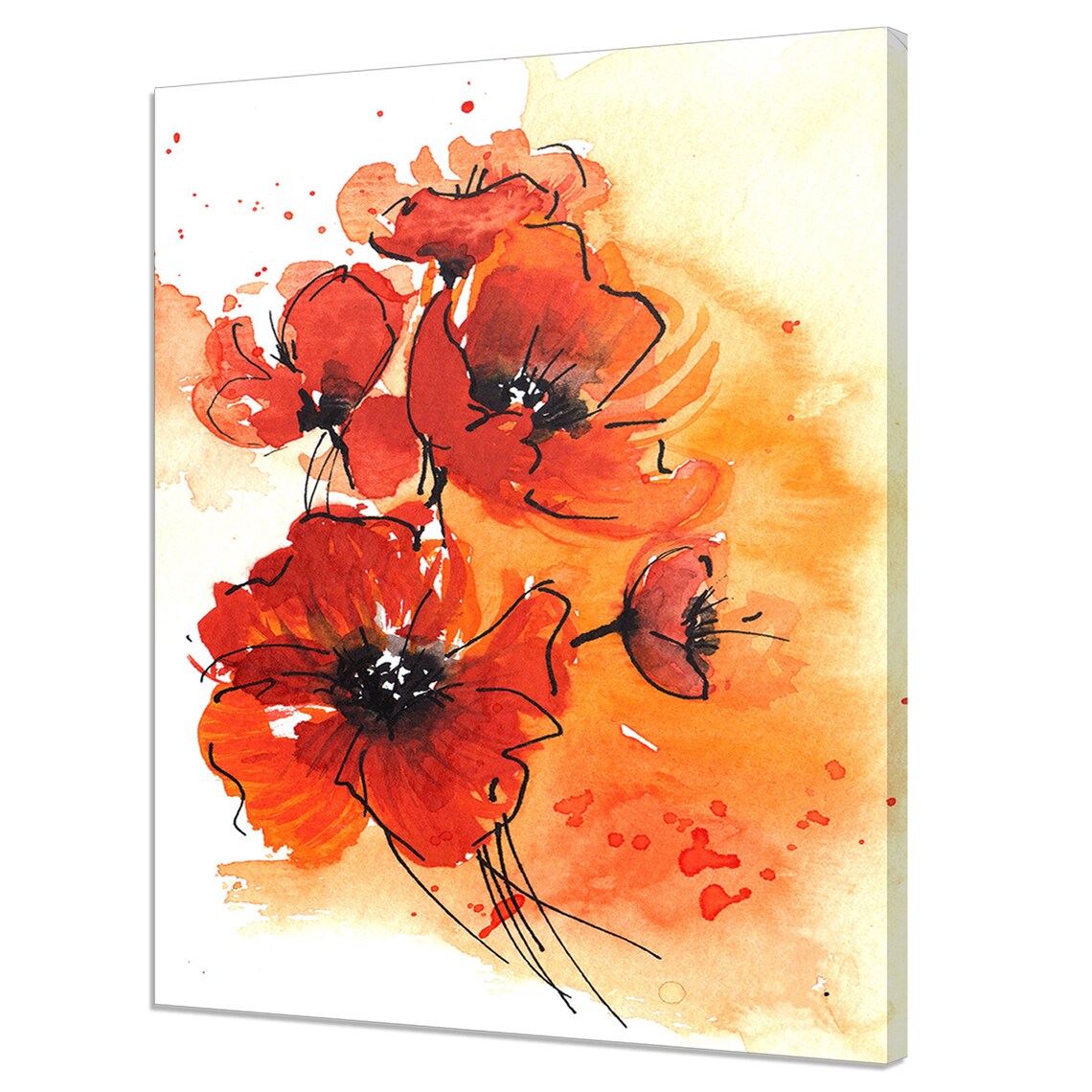 Red Orange Poppy Flowers Watercolor Bright Floral Botanical Print