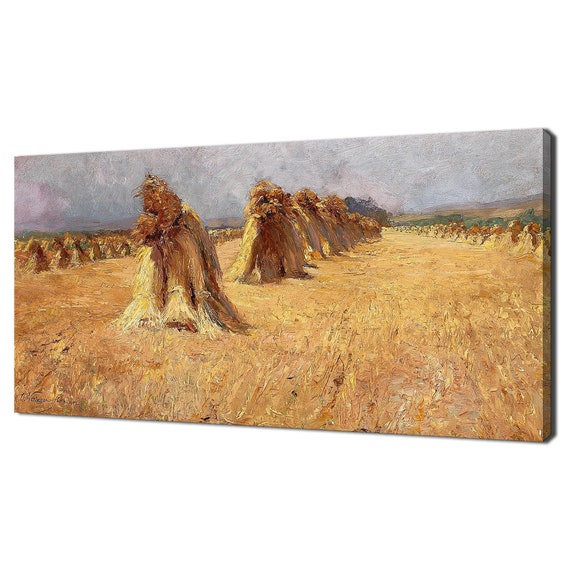 Cornfield Haystacks Print Wall Art Picture Vintage Victorian Painting Print Antique Country Landscape Fine Art Farmhouse Decor
