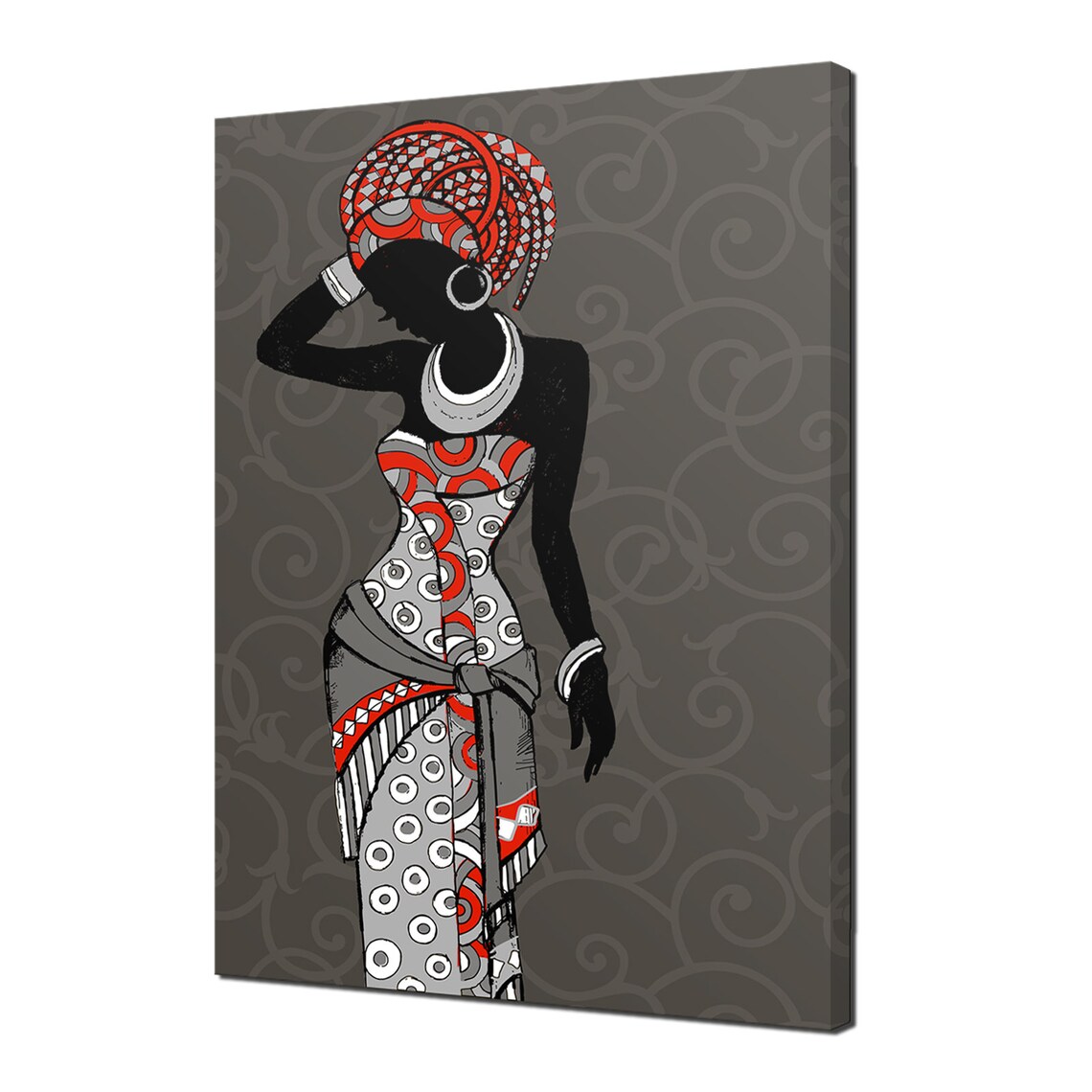 African Woman Traditional Dress Blue Grey Silhouette Elegant Art Print - Image 4