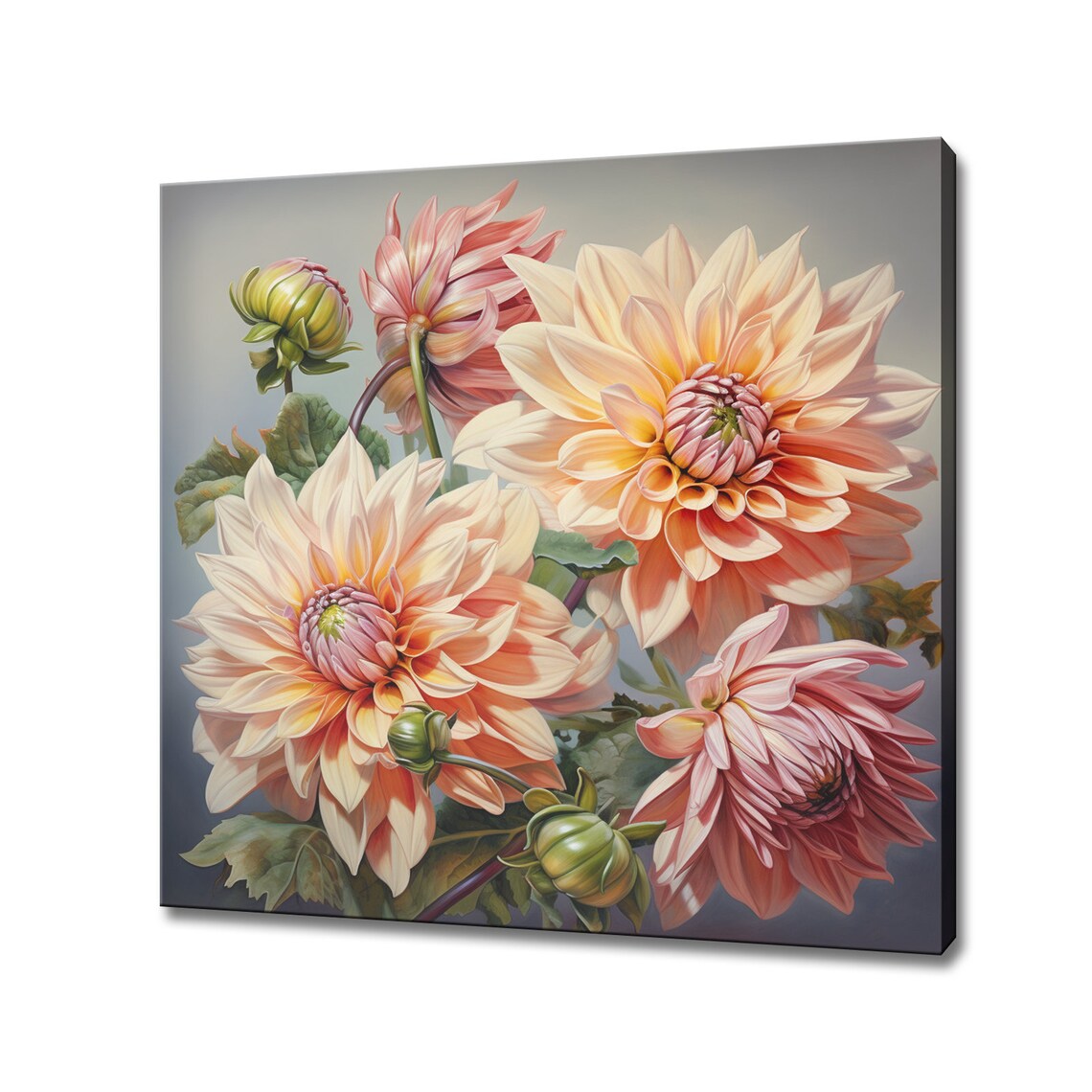 Peach Dahlia Flowers Bouquet Vintage Botanical Painting Style Poster