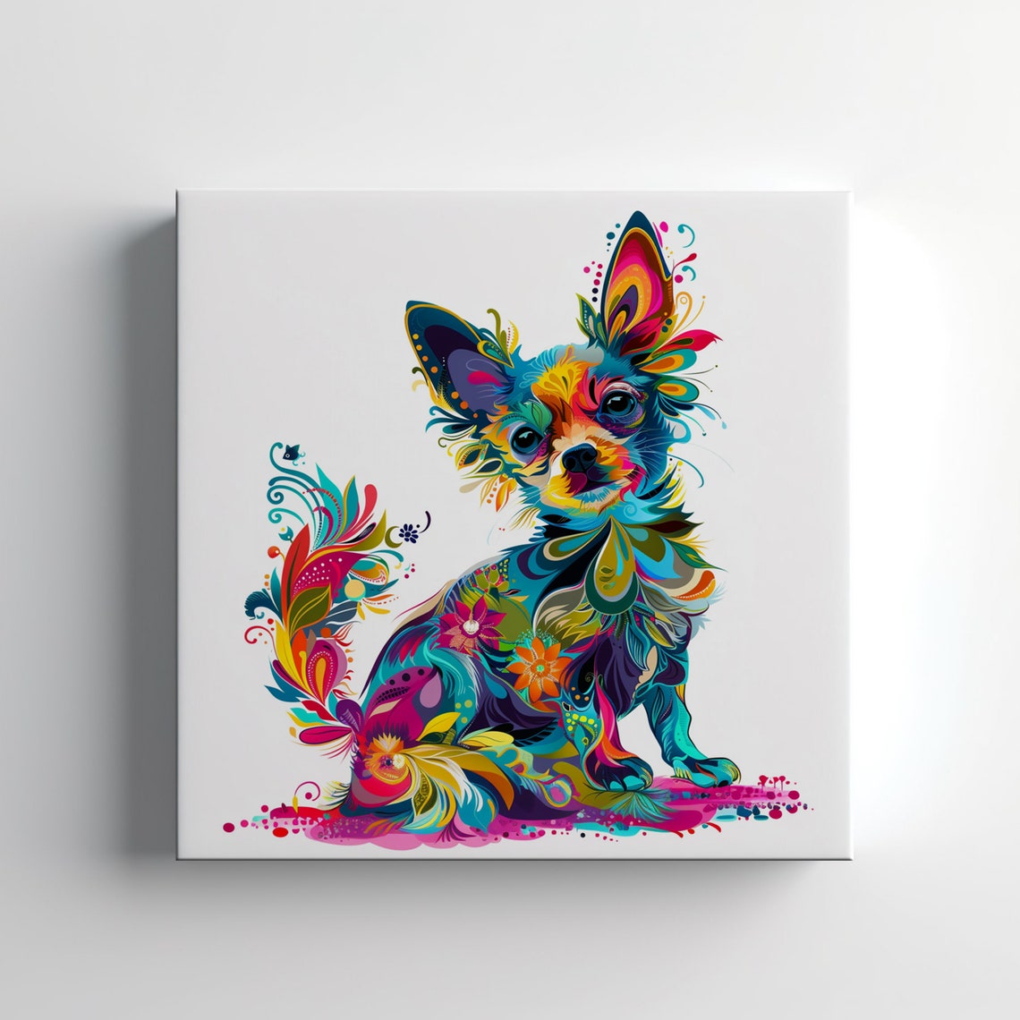 Chihuahua Colourful Dog Floral Print Gift For Dog Lover Vibrant Colourful Dog Portrait Print Dog Pet Wall Art Unique Pet Art