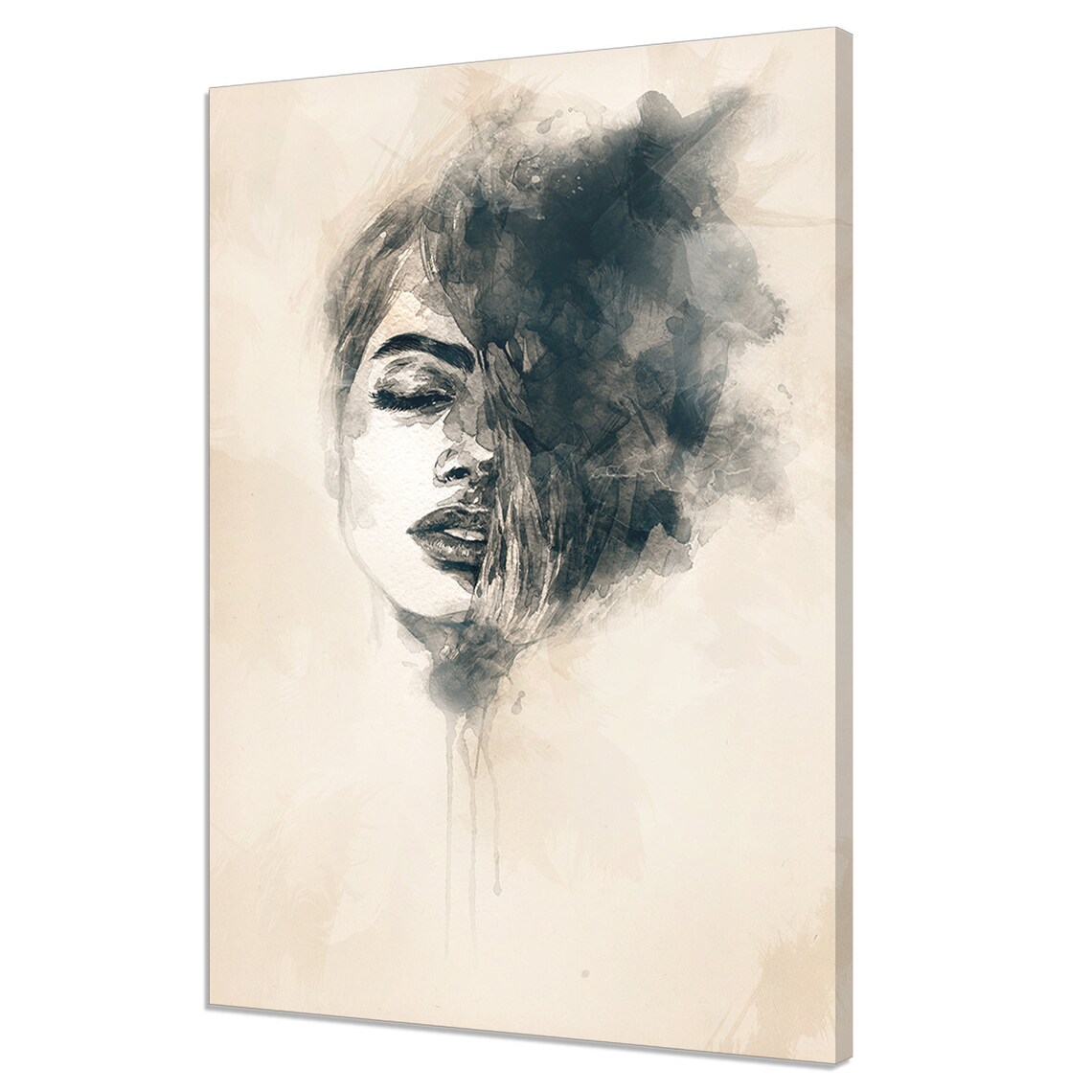 Watercolor Woman Portrait Fashion Sketch Moody Monochrome Wall Art