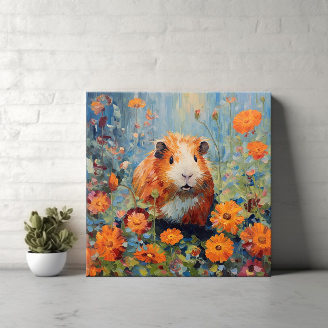 Guinea Pig in Flowers Field, Colorful Portrait Art Print - Image 4
