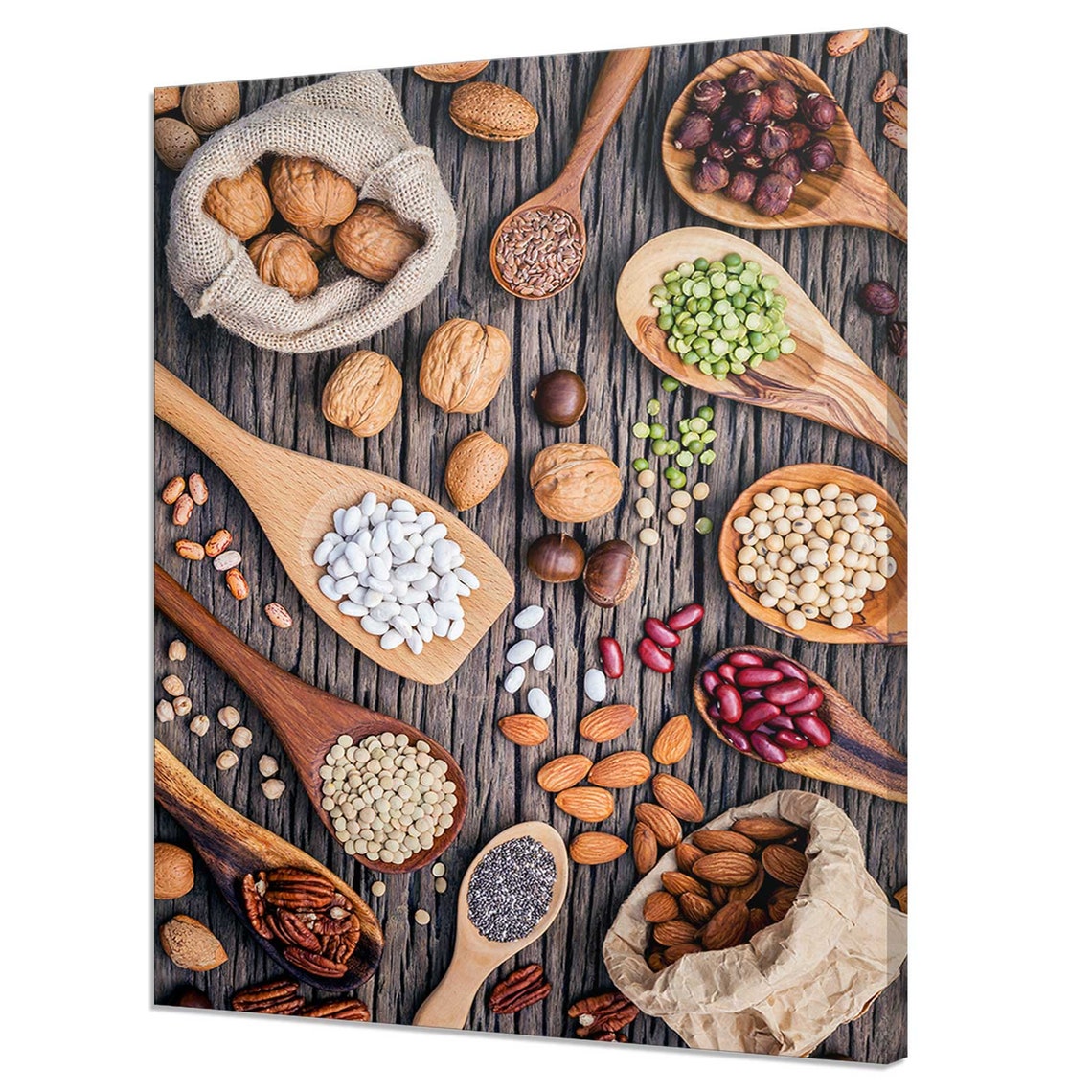 Wooden Spoons Nuts Beans Legumes Rustic Kitchen Flat Lay Poster