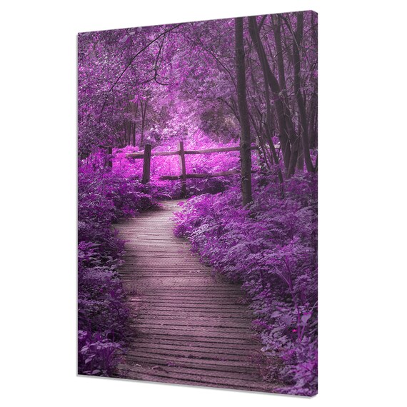 Purple Forest Trees Wooden Boardwalk Modern Design Home Decor Print Wall Art Picture