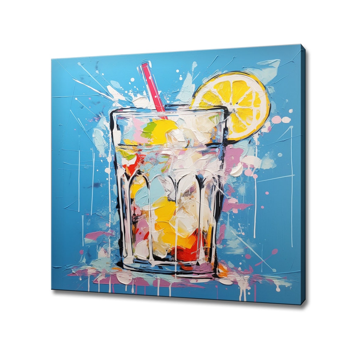 Gin Fizz Cocktail Glass Lemon Straw Pop Art Kitchen Wall Print