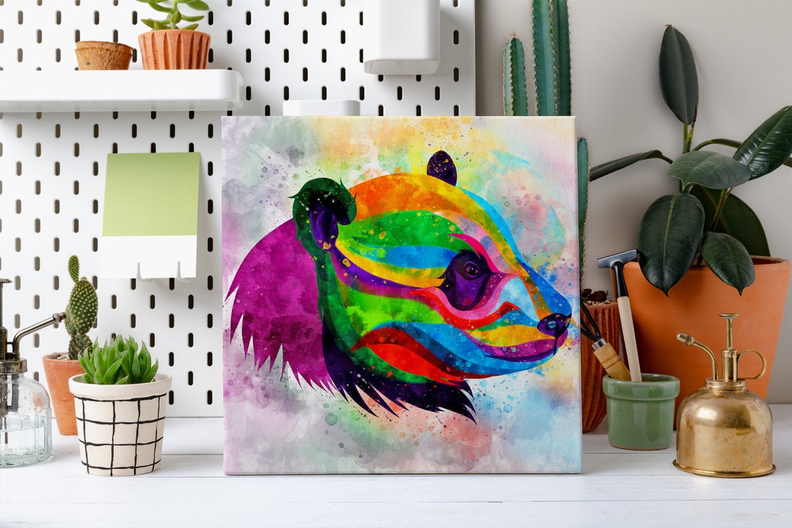 Giant Panda Rainbow Watercolor Abstract Head Profile Splash Poster - Image 2