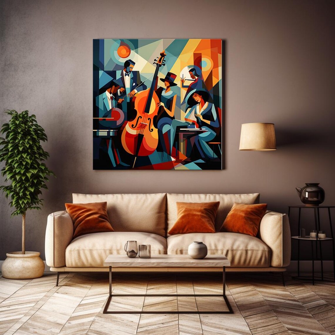 Jazz Band Cubist Painting Double Bass Piano Stage Music Art Poster - Image 4