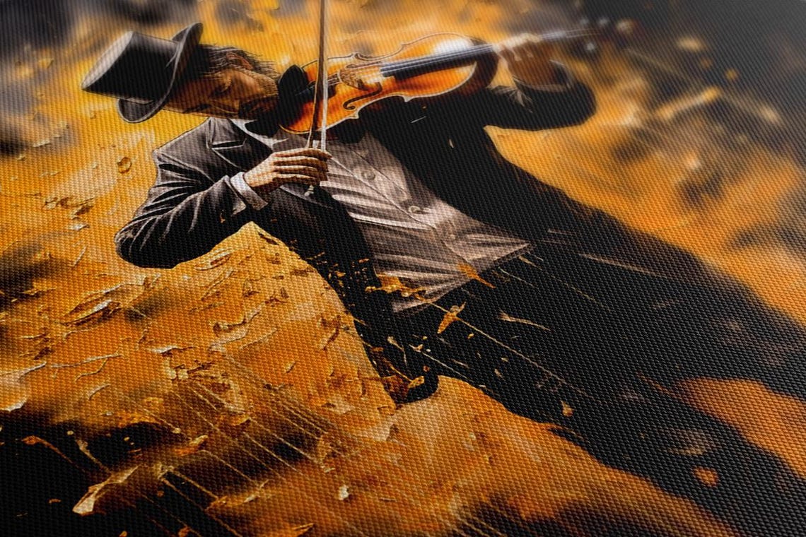 Top Hat Violinist Standing Gold Splash Classical Music Wall Art - Image 3