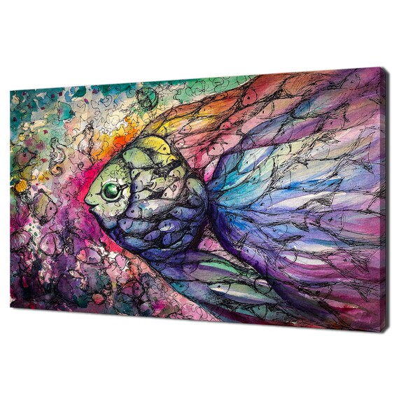 Colourful Fish On The Coral Reef Ink Drawing Modern Design Home Decor Print Wall Art Wall Hanging