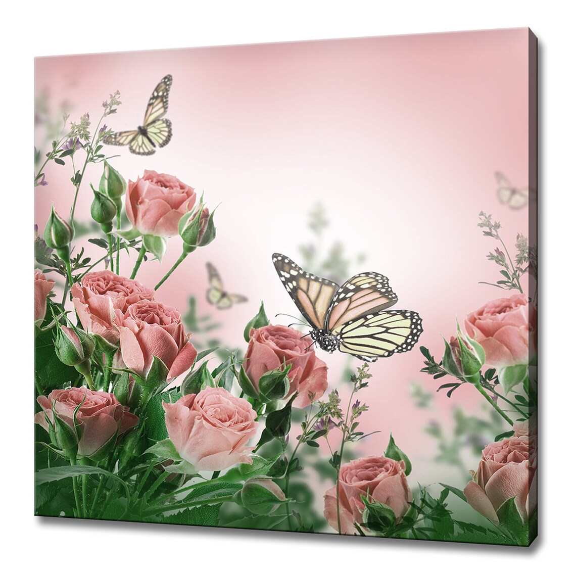 Modern Bouquet of Pink Peach Roses and Butterfly Art Print