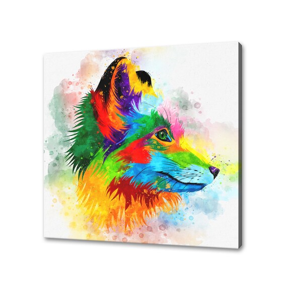Colorful Watercolor Fox Head Abstract Rainbow Wild Animal Poster