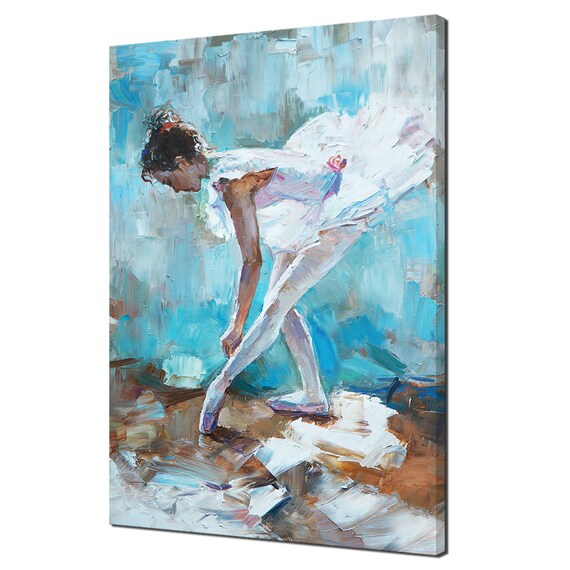 Ballerina In White Tutu Impressionist Oil Painting Graceful Dance Blue Wall Poster