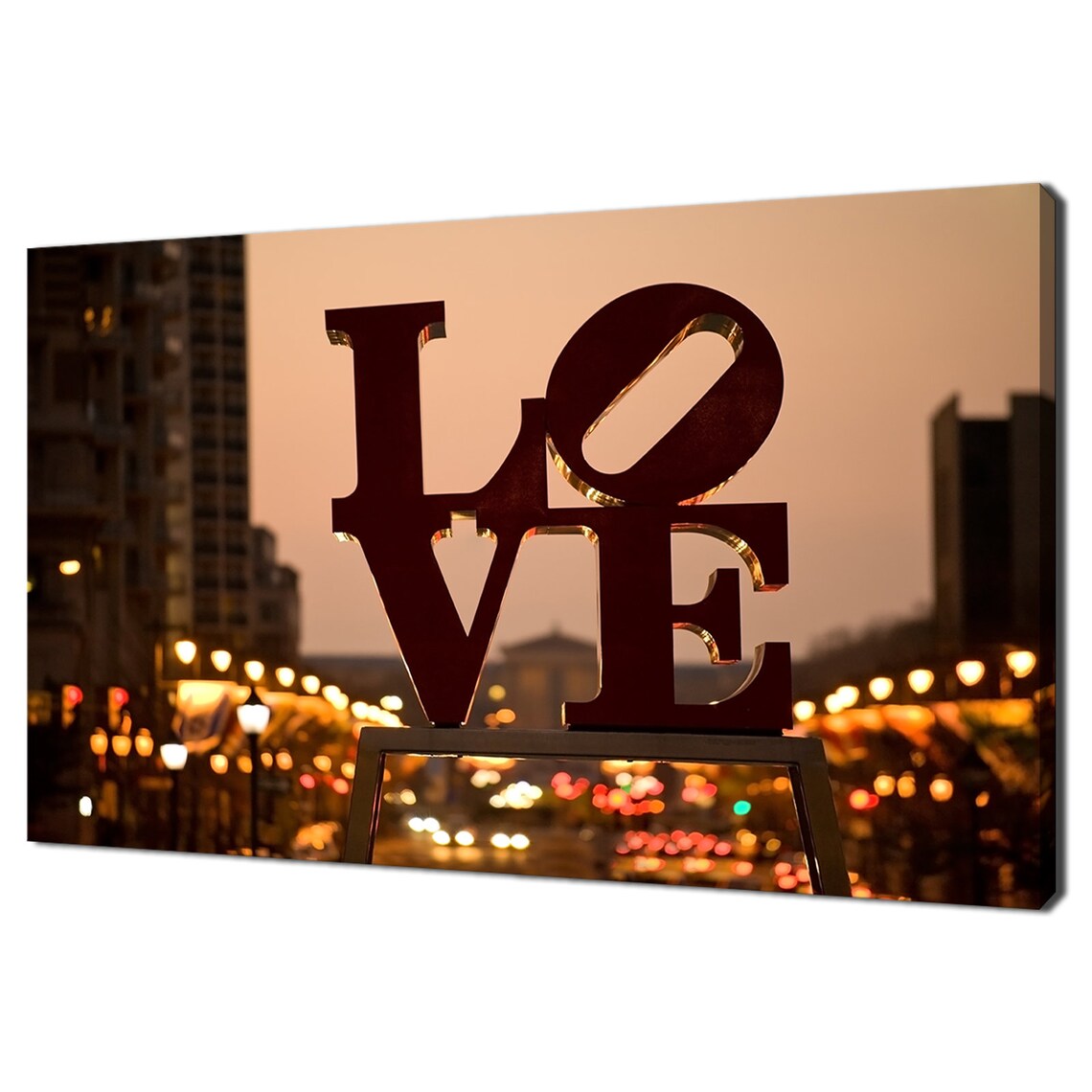 Philadelphia LOVE Sculpture At Dusk City Street Lights Skyline Poster