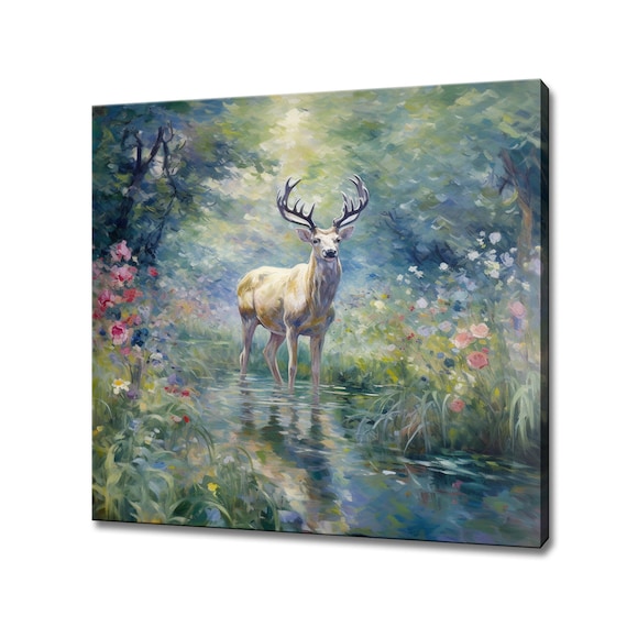 Beautiful Stag Deer Forest Colourful Portrait Painting Woodland Wall Art Print Poster