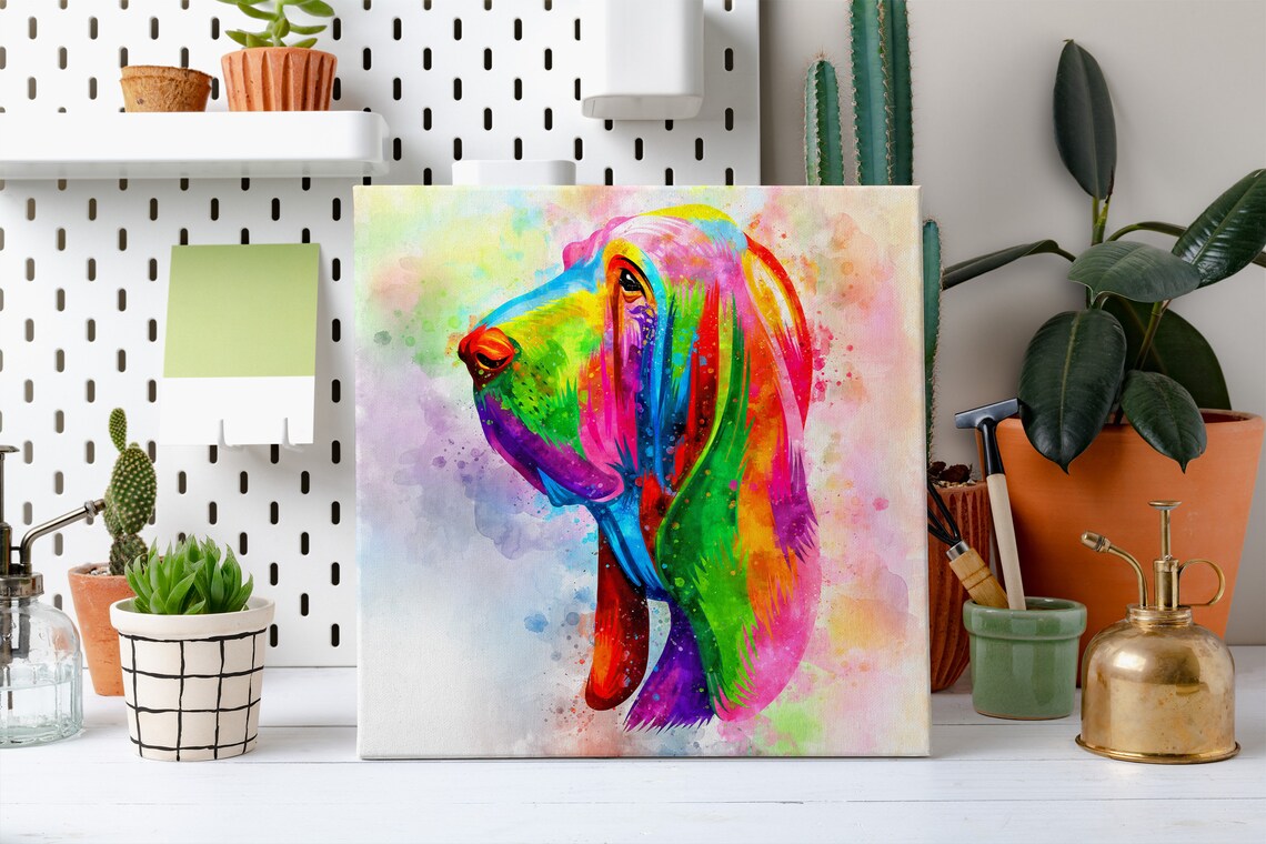 Colorful Watercolor Basset Hound Portrait Modern Dog Breed Poster - Image 2