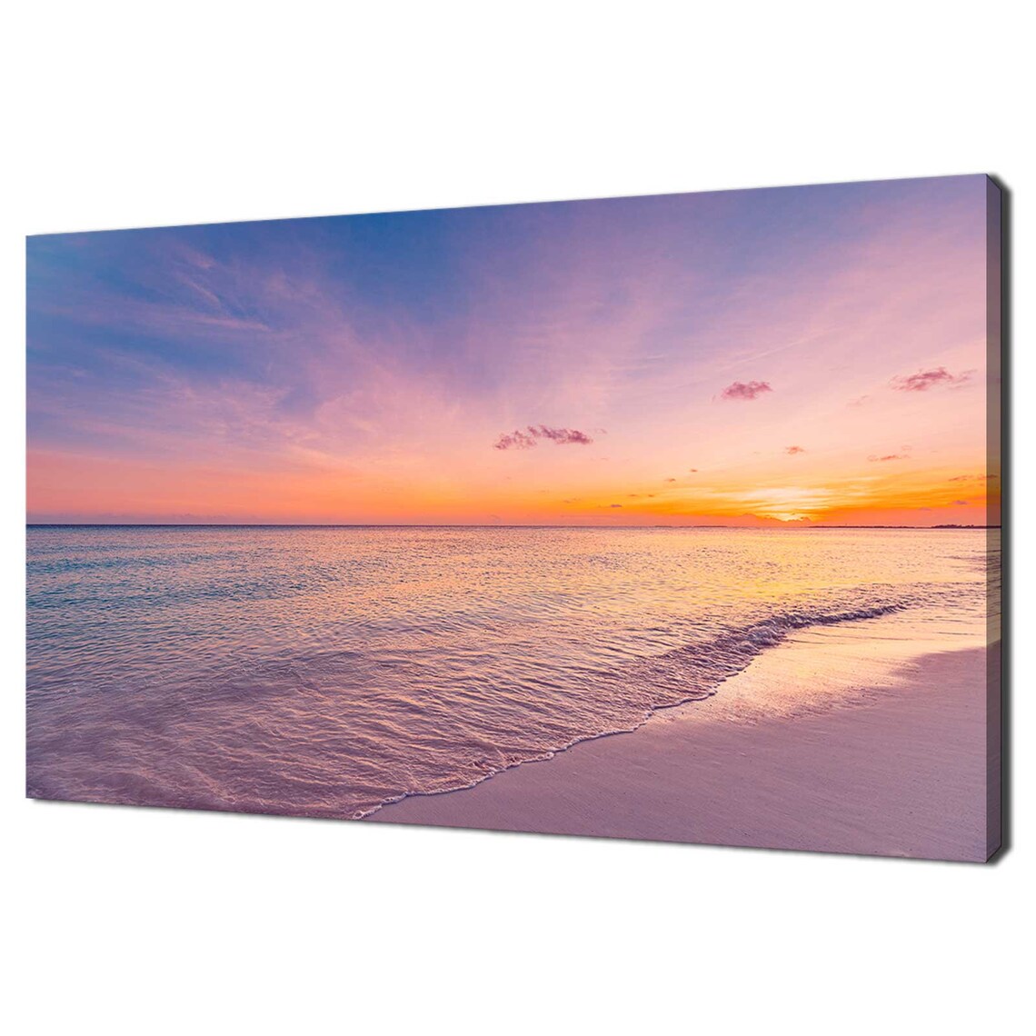 Purple Pink Sunset Over Ocean Beach Shoreline Seascape Travel Poster