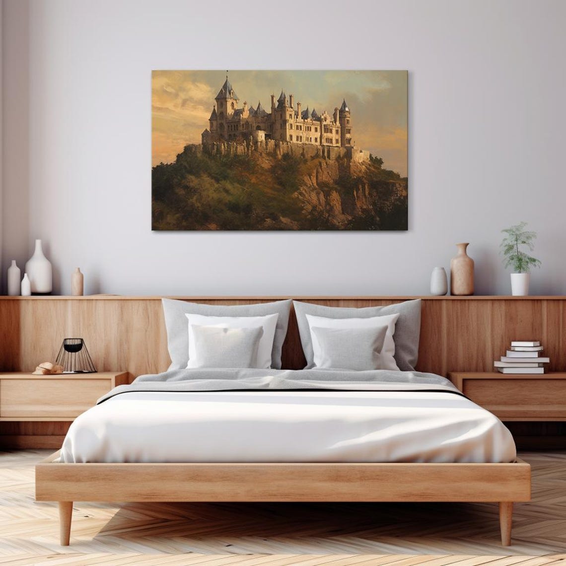 Medieval Castle On Hill Sunset Turret Stone Fortress Landscape Poster - Image 3