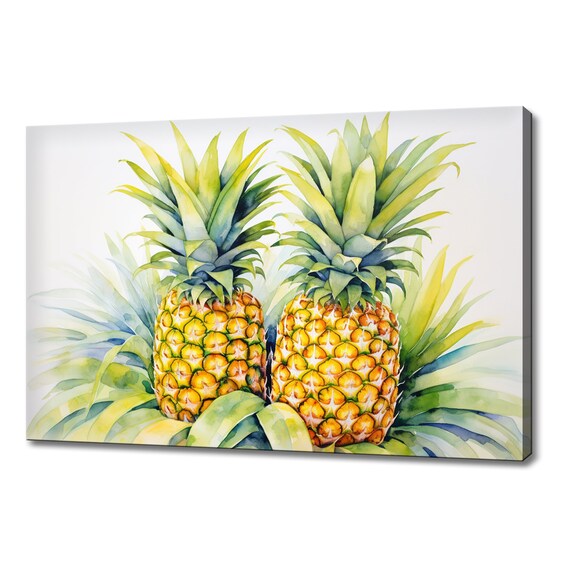 Yellow Pineapples Fruits Watercolour Print Colourful Kitchen Wall Art Fruit Print Modern Kitchen Restaurant Wall Decor