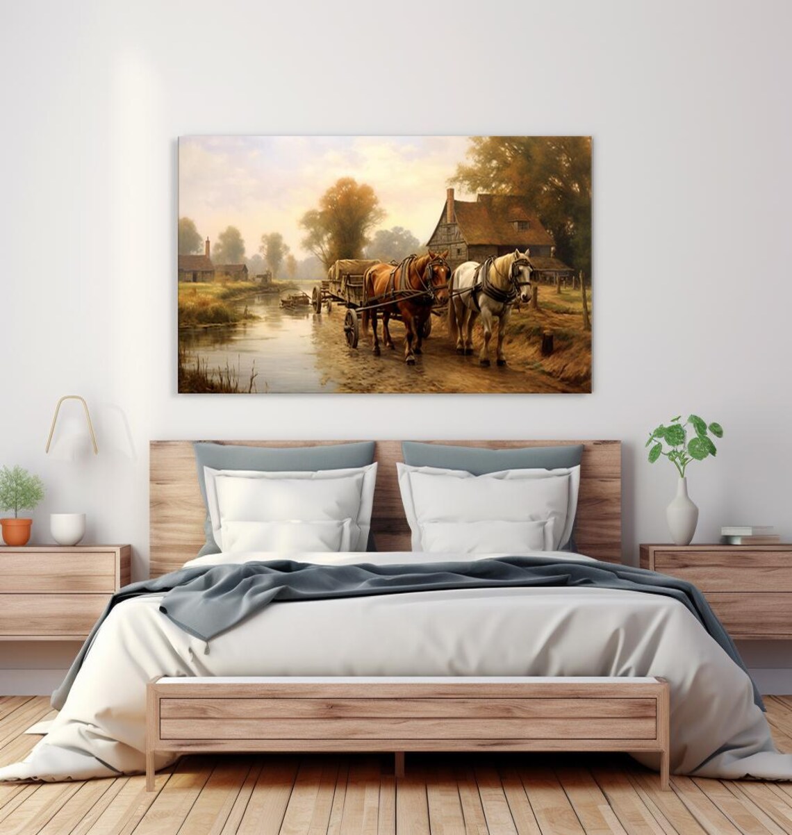 Horses Pulling a Wooden Wagon, Vintage Farmhouse Art Print - Image 4