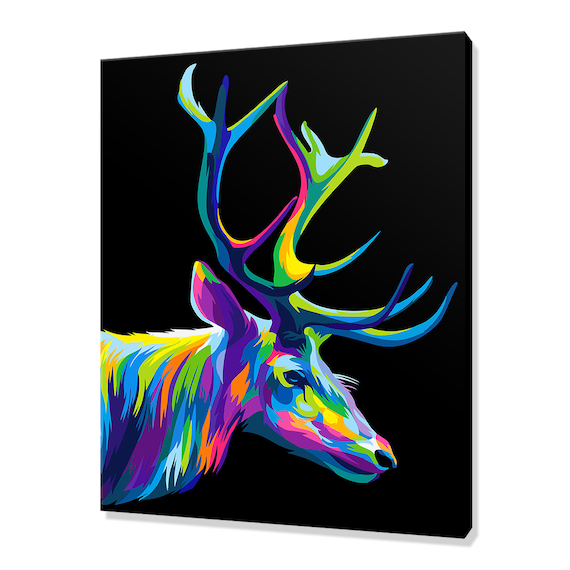 Colourful Stag Deer Pop Art Rainbow Antlers Profile Black Background Poster