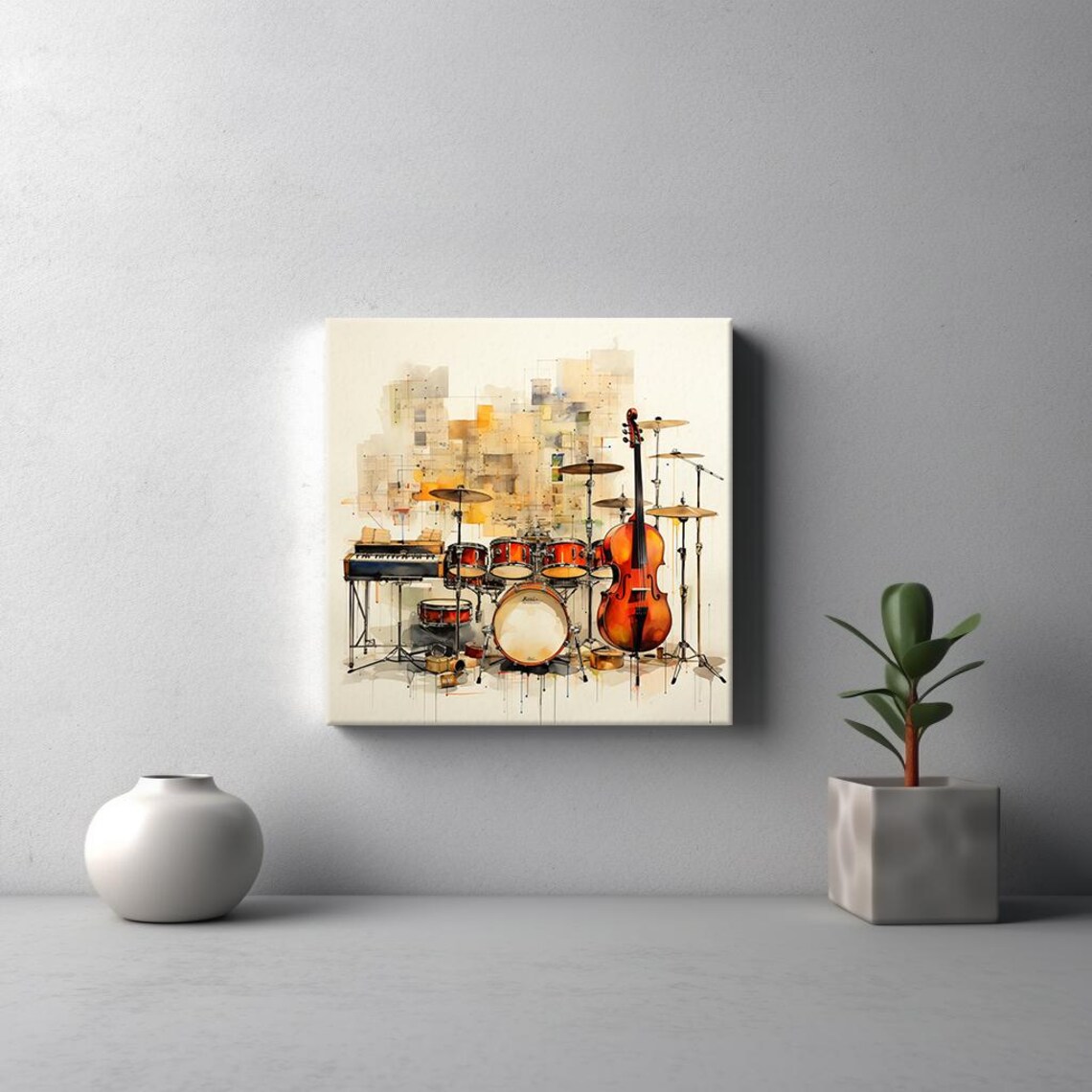 Drum Kit Double Bass Watercolor Sepia Musical Instruments Art Poster - Image 3